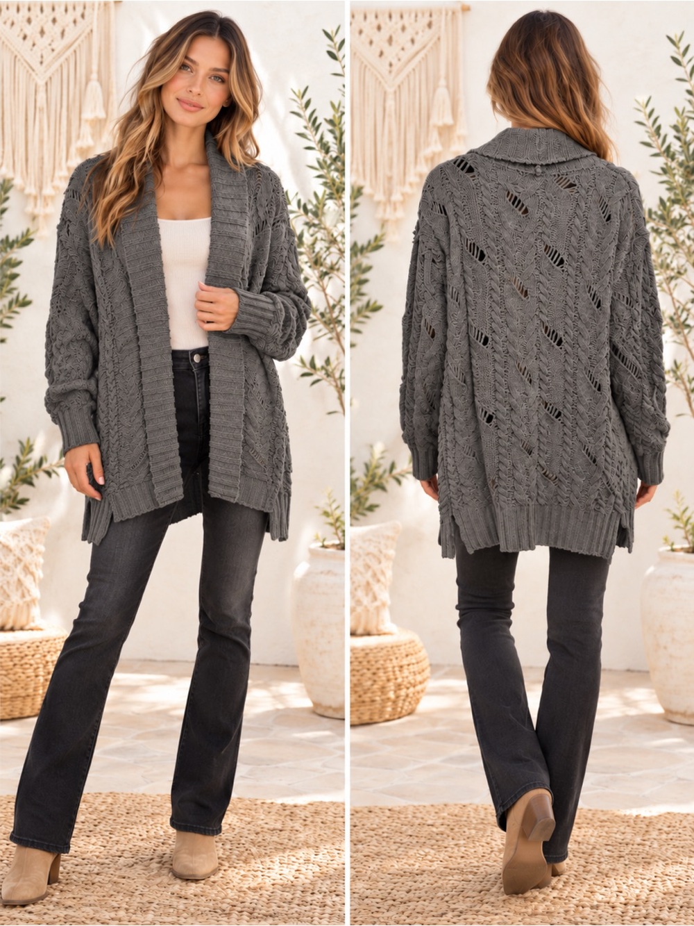 123 NWOT POL Charcoal Open-Front Cardigan Oversized Size Small